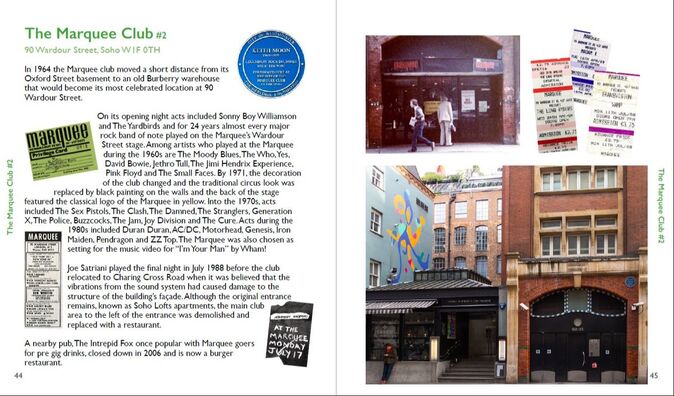 Marquee in Oxford Street from London's Lost Music Venues Book by Paul Talling. Yardbirds, Joy Division, Buzzcocks, Wham