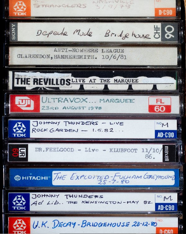 Bootleg Cassette tapes from London's Lost Music Venues. Depeche Mode Bridge House, Ultraxox, Johnny Thunders, Marquee, Clarendon, Fulham Greyhound